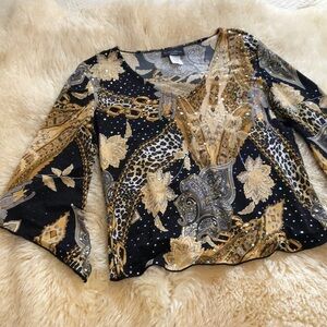 Black n gold v neck top size PM